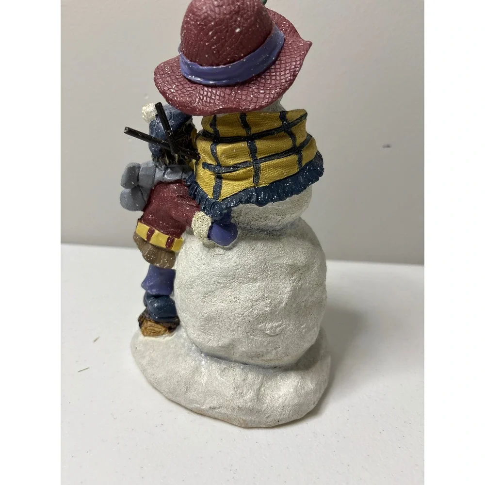 Snowman Figurine Girl Holding Basket Winter Holiday‎ Christmas Decor